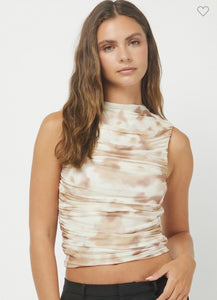 Brown Sleeveless Mock Neck Top