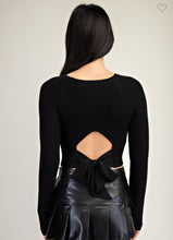 Load image into Gallery viewer, Black Ribbed Tie Detail Crop Sweater
