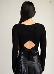 Black Ribbed Tie Detail Crop Sweater