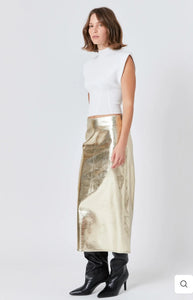 Gold Foil Leather Maxi Skirt