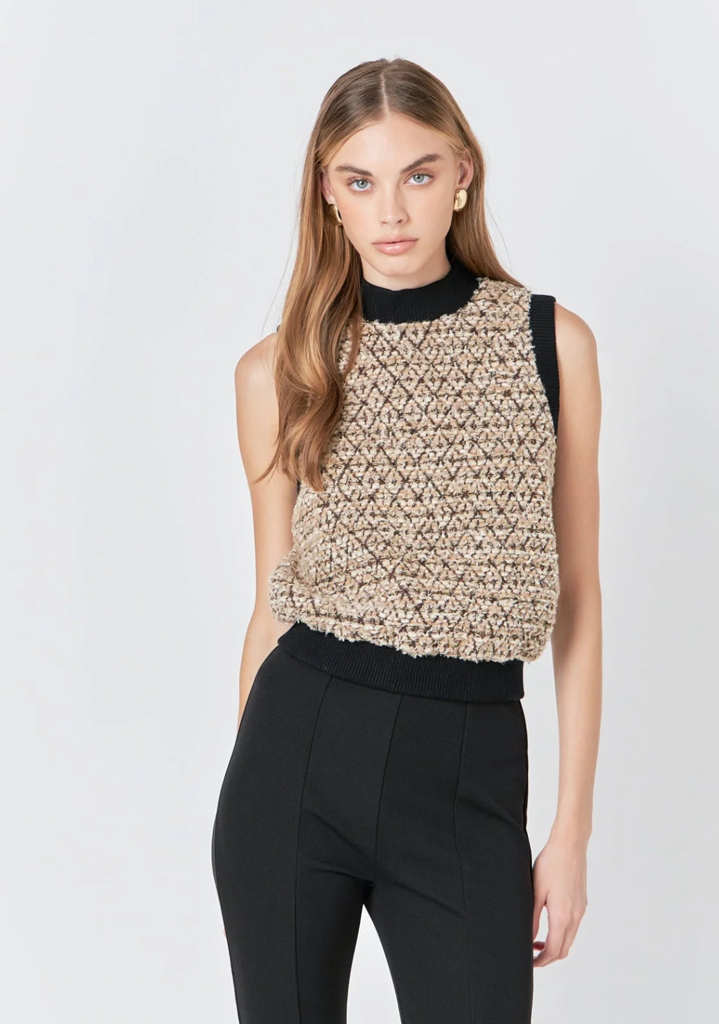 Brown Multi Sequin Tweed Vest Top