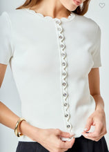 Load image into Gallery viewer, Ivory Scalloped Accent Button Top