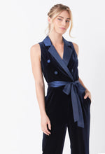 Load image into Gallery viewer, Navy Sleeveless Velvet Jumpsuit