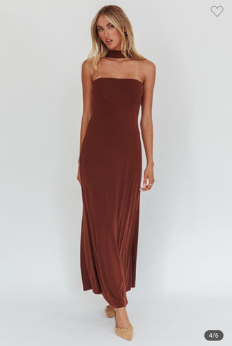 Chocolate Reverse Halter Maxi Dress