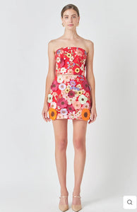 Red Embroidered Strapless Top