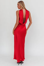 Load image into Gallery viewer, Red Halter Satin Maxi Dress