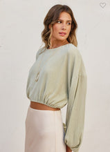 Load image into Gallery viewer, Sage Micro Pleated Bishop Sleeve Top