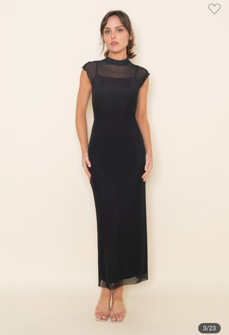 Chic Mock Neck Cap Sleeve Maxi Dress