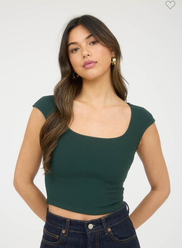 Hunter Green Scoop Neck Crop Top