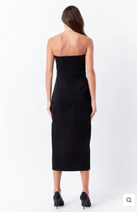 Black Strapless Midi Dress