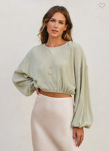 Load image into Gallery viewer, Sage Micro Pleated Bishop Sleeve Top