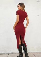 Load image into Gallery viewer, Ribbed Knit Back Slit Midi Dress