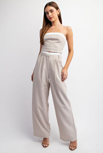 Textured Contrast Waist Pants