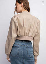 Load image into Gallery viewer, Taupe Faux Leather Bomber Jacket