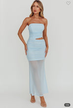 Load image into Gallery viewer, Blue Mesh Bodycon Midi Dress