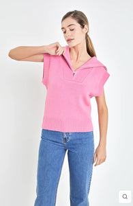 Pink Zip Mock Neck Vest