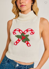 Load image into Gallery viewer, White Candy Cane Turtleneck Sweater