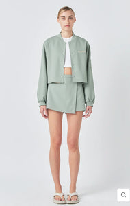 Sage Cropped Bomber Jacket