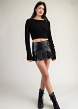 Load image into Gallery viewer, Black Ribbed Tie Detail Crop Sweater