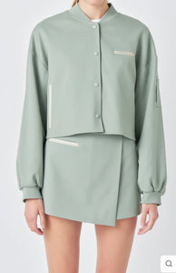 Sage Cropped Bomber Jacket