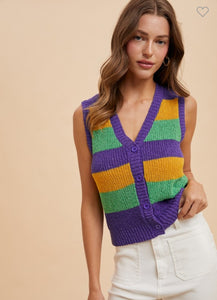 Mardi Gras Color Block Sweater Vest