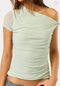 Twist Sleeve Mesh Top