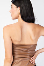 Load image into Gallery viewer, Mocha Fitted Pleats Faux Leather Top