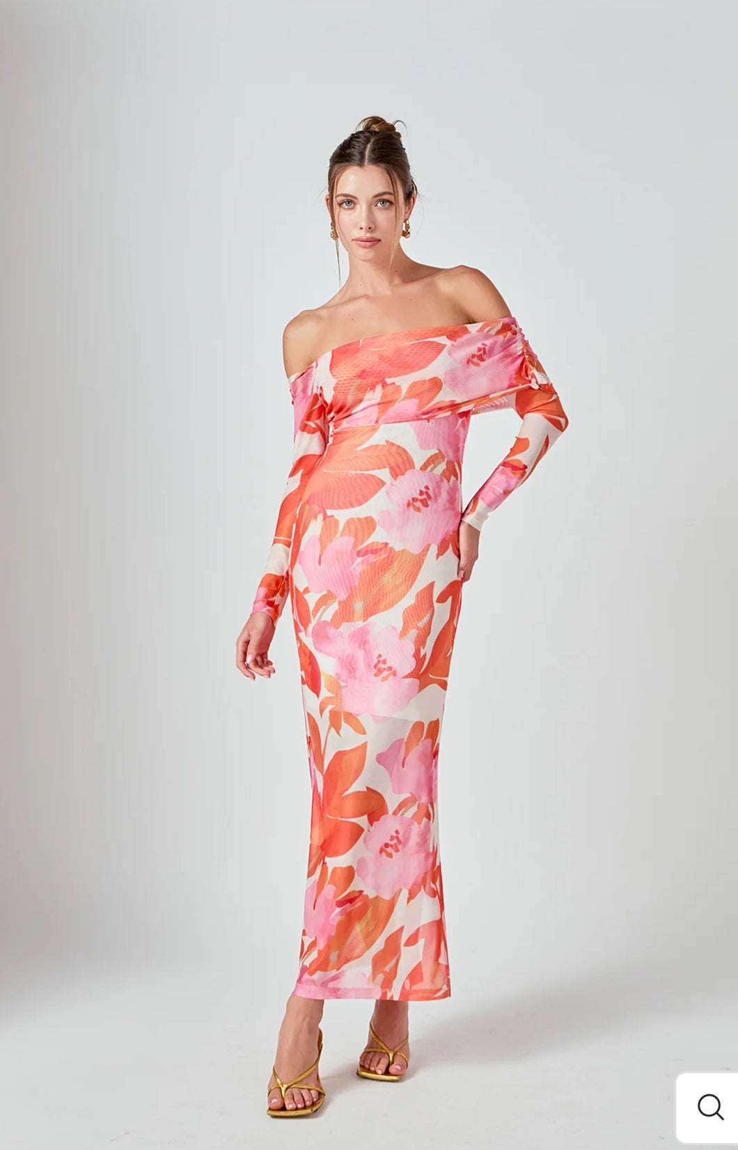 Floral Mesh Off Shoulder Maxi Dress