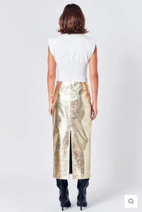 Gold Foil Leather Maxi Skirt