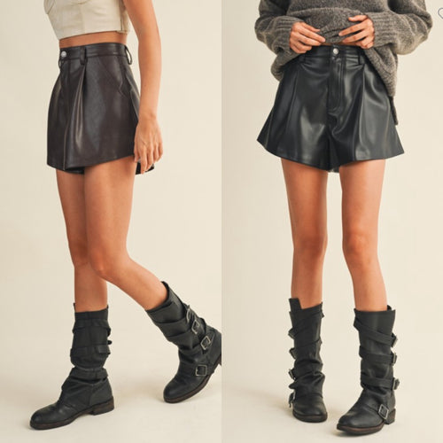 Flared Faux Leather Shorts