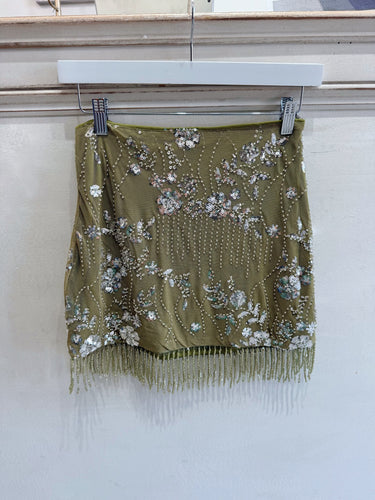 Olive Green Fringe Skirt