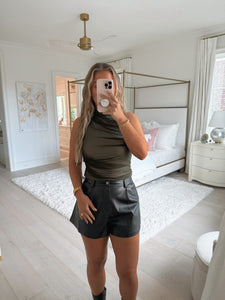 Olive Mesh Ruched Top