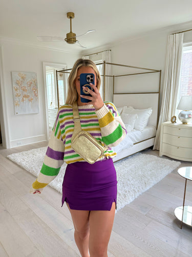 Cream Stripe Mardi Gras Sweater