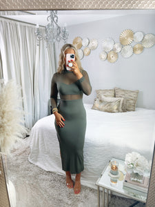 Olive Mesh Midi Dress