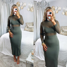 Load image into Gallery viewer, Olive Mesh Midi Dress