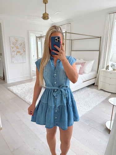 Denim Tiered Button Down Dress