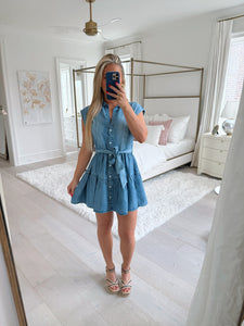 Denim Tiered Button Down Dress