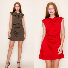Load image into Gallery viewer, Satin Drape Neck Mini Dress