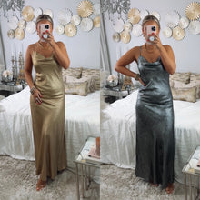 Load image into Gallery viewer, Metallic Cowl Neck Slip Dress