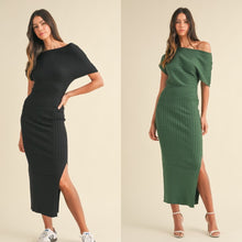 Load image into Gallery viewer, One Off Shoulder Ribbed Knit Midi Dress