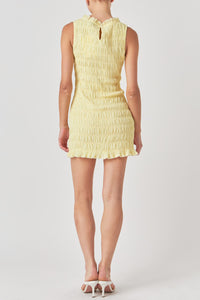 Yellow Smocked Textured Mini Dress