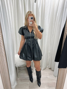 Leather Bubble Zip Dress