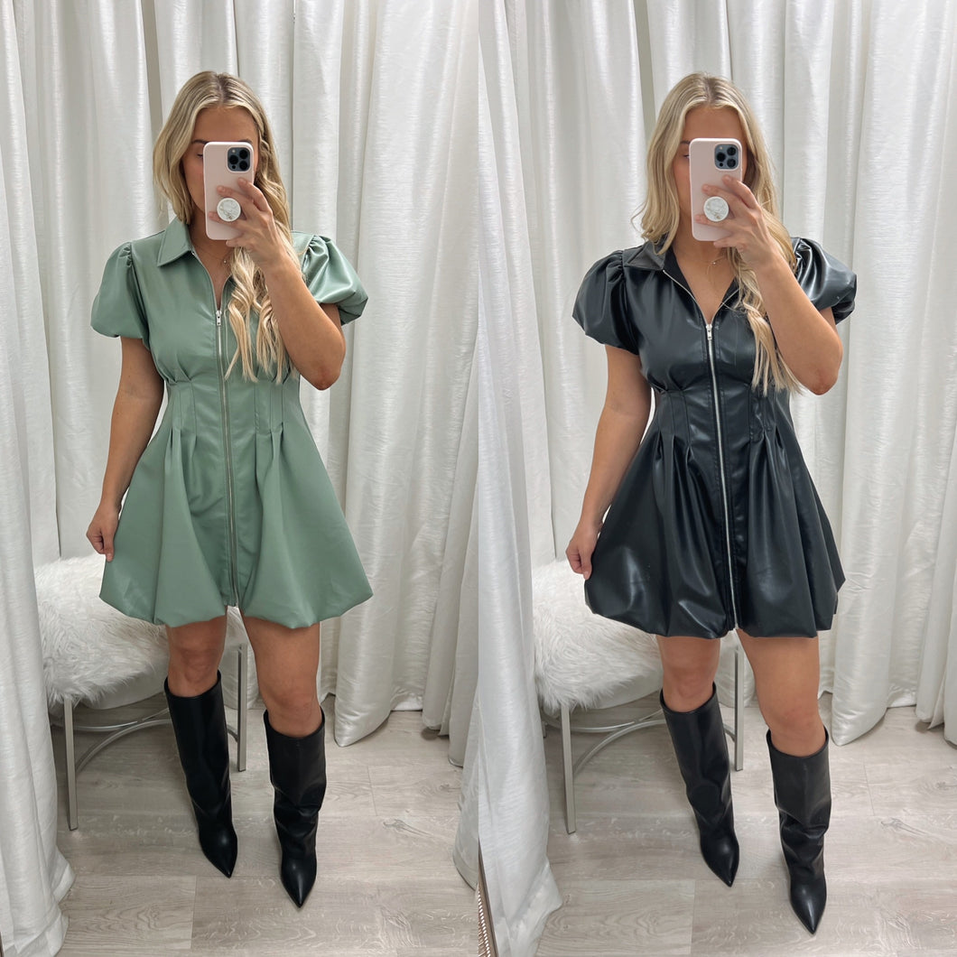 Leather Bubble Zip Dress