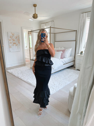 Black Ruffle Dream Midi Dress
