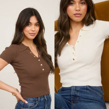 Load image into Gallery viewer, Gold Snap Button Knit Polo Top