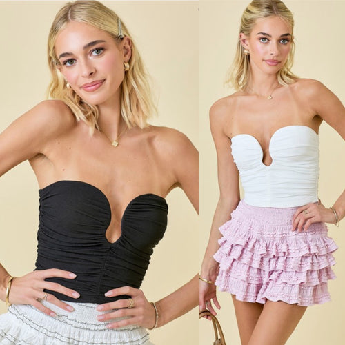 Strapless Ruched Knit Wavy Crop Top