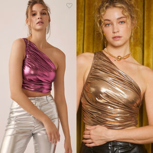 One Shoulder Metallic Top