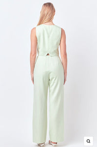 Green Linen Blend Pants