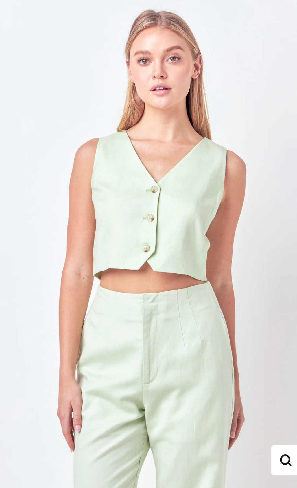 Green Linen Blend Vest