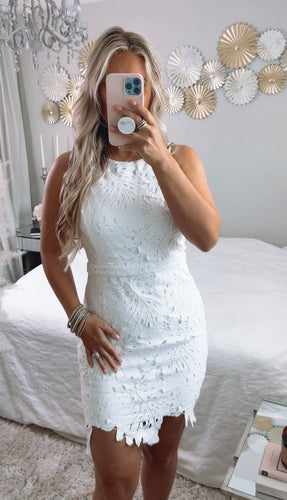 Lace It Up White Mini Dress